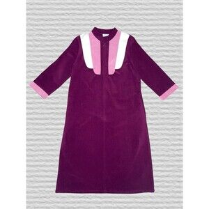Vtg 70s JC Penney Velour Housecoat Robe Womens Plus 18 Maroon Pink Retro Cozy